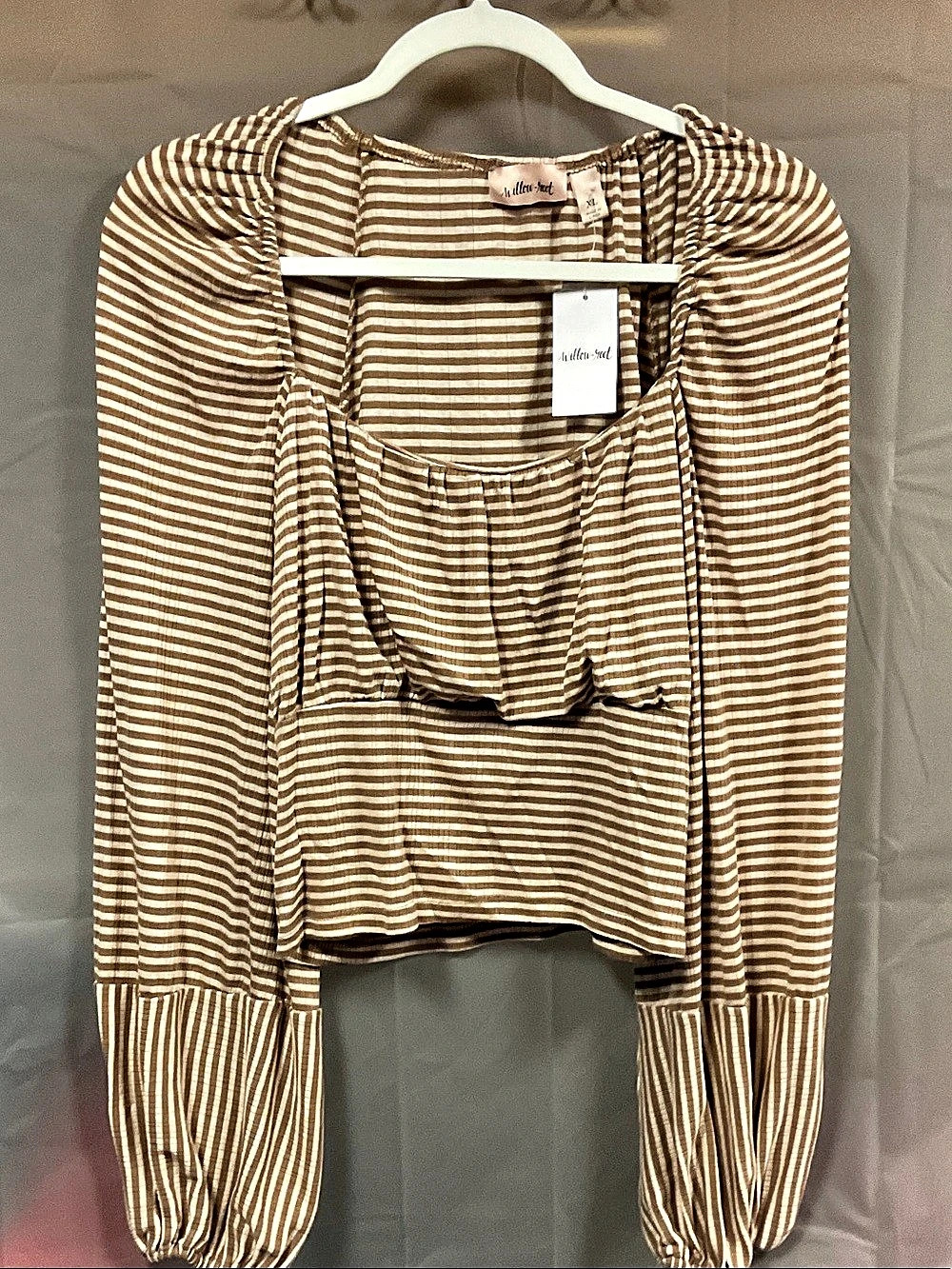 Willow & Root Striped Blouse in Brown & White Size x Large NWT
